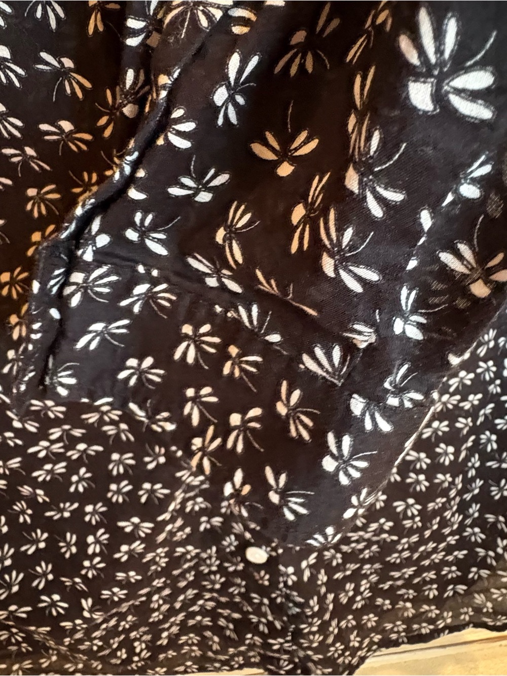 Coldwater Creek 100% Cotton Button Down Shirt in Black with White Flowers - Picture 5 of 10